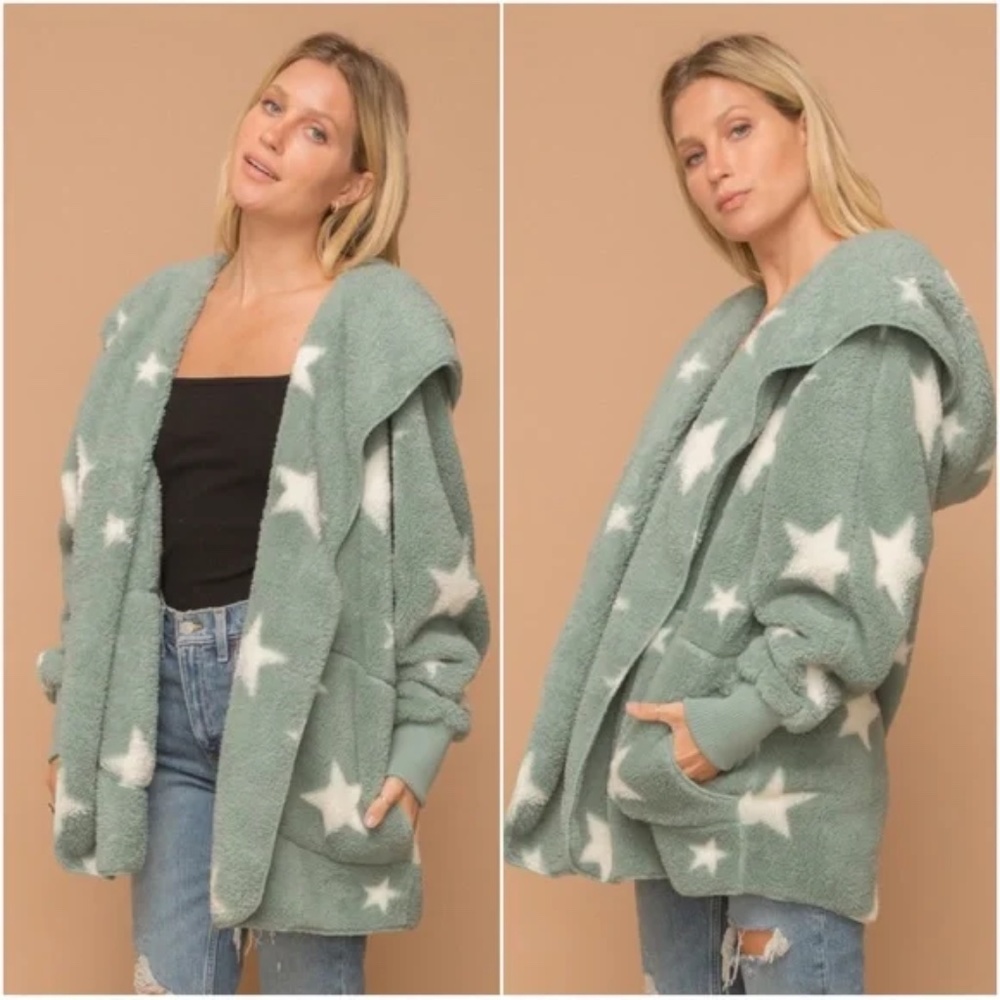 017 Cozy Star Print Teddy oversized hoodie Jacket - Picture 11 of 11